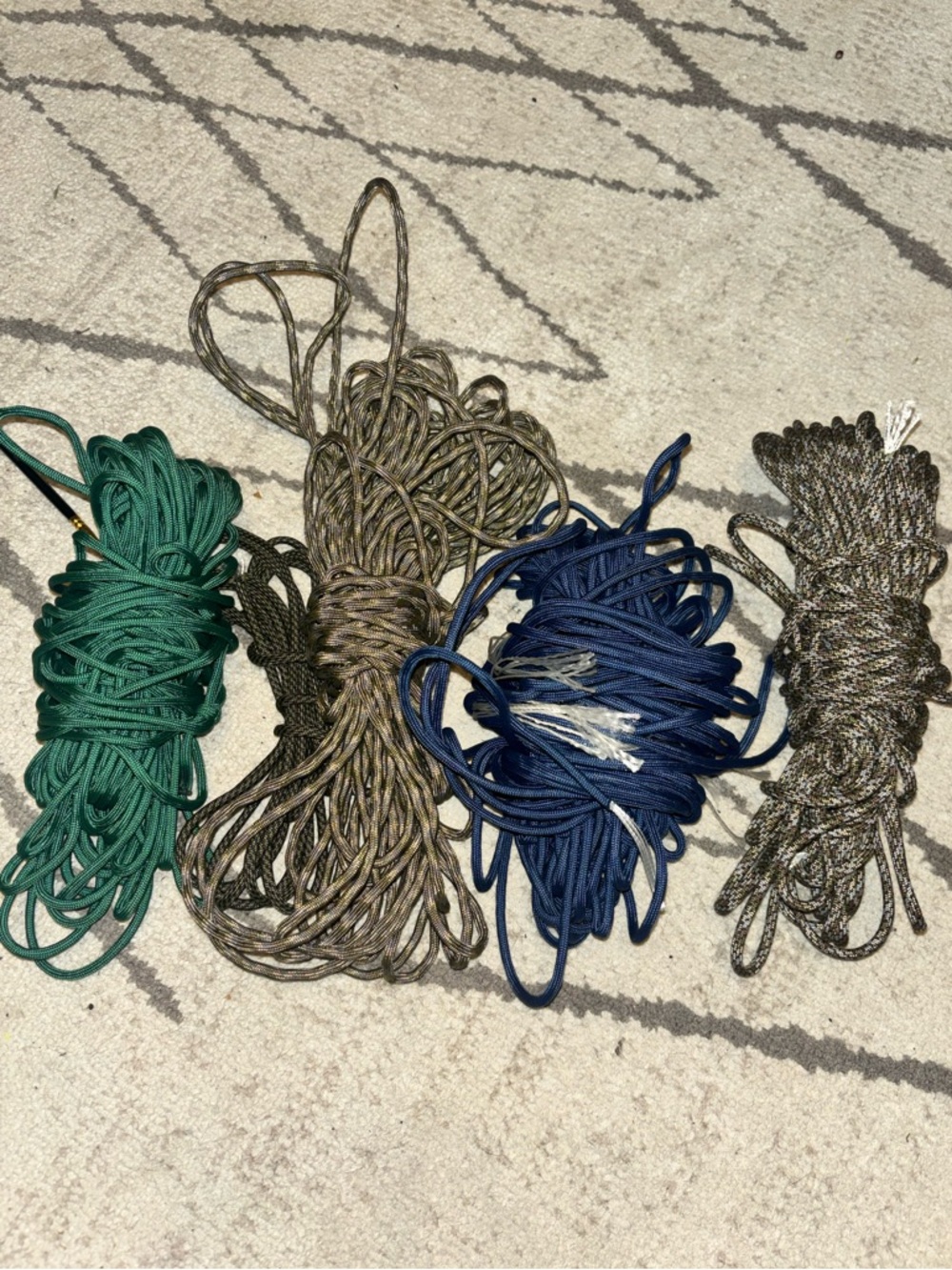 Assorted Paracord Bundle in Green, Brown, Navy, and Multicolor- over 200ft